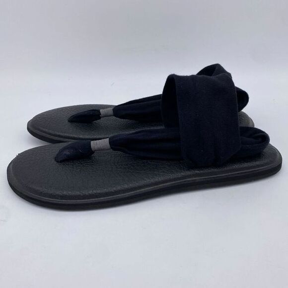 Sanuk Shoes - Sanuk Sandals Womens 10 Black Sling 2 Knit Fabric Thong Flats Slippers Ladies